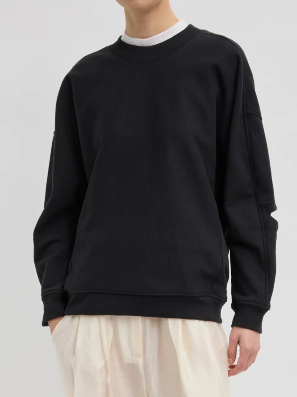 Tibi Cocoon Crewneck Black Cotton Sweatshirt Size S $295